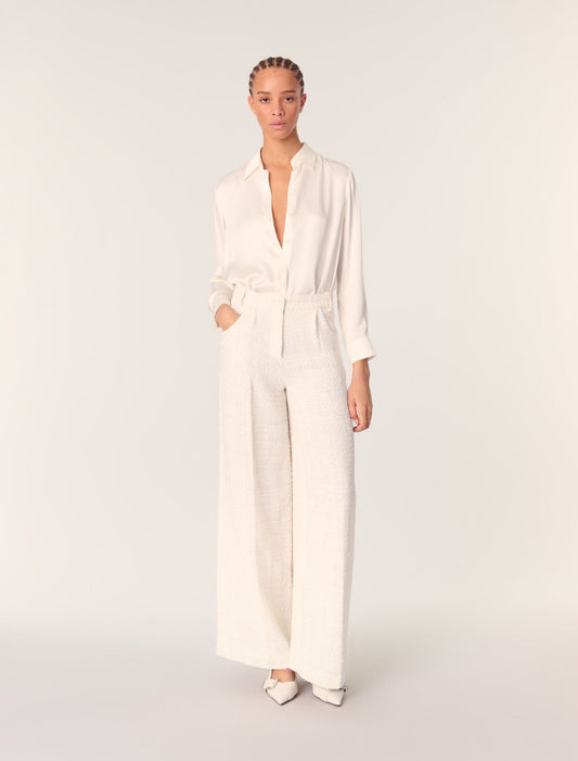 White-featured-Silk satin shirt
