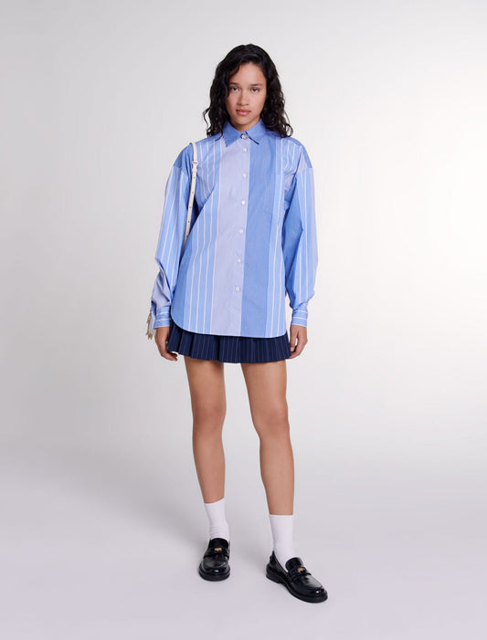 Blue White Stripes featured-Striped patchwork shirt