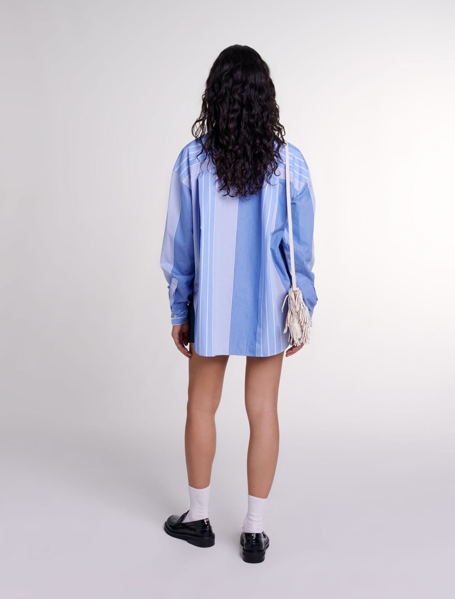 Blue White Stripes  -Striped patchwork shirt