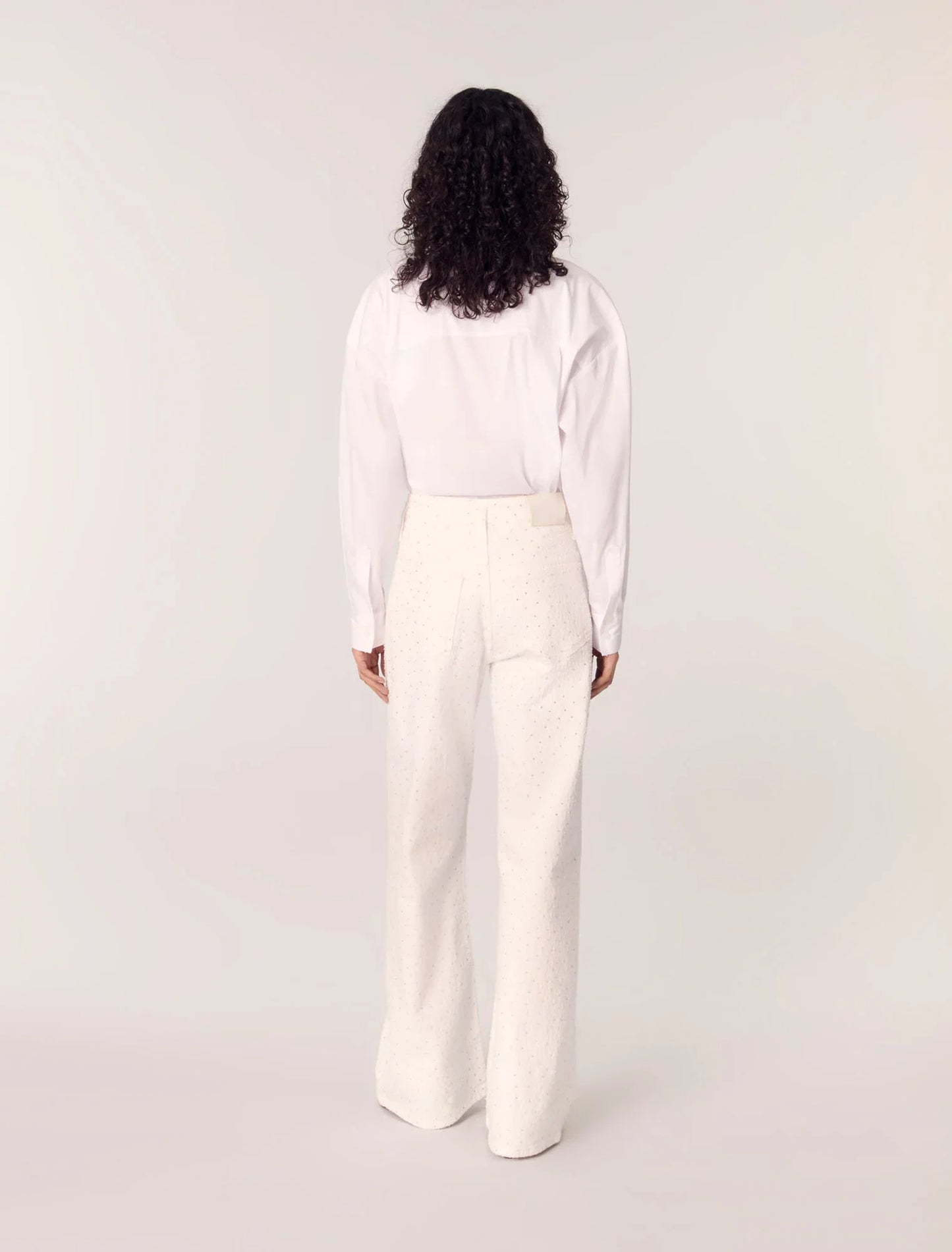 White-Long Shirt With Embroidered Flowers