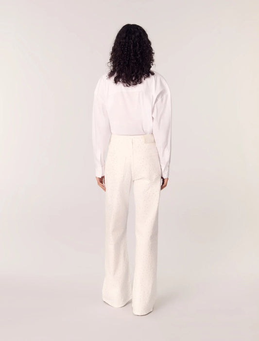 White-Long Shirt With Embroidered Flowers