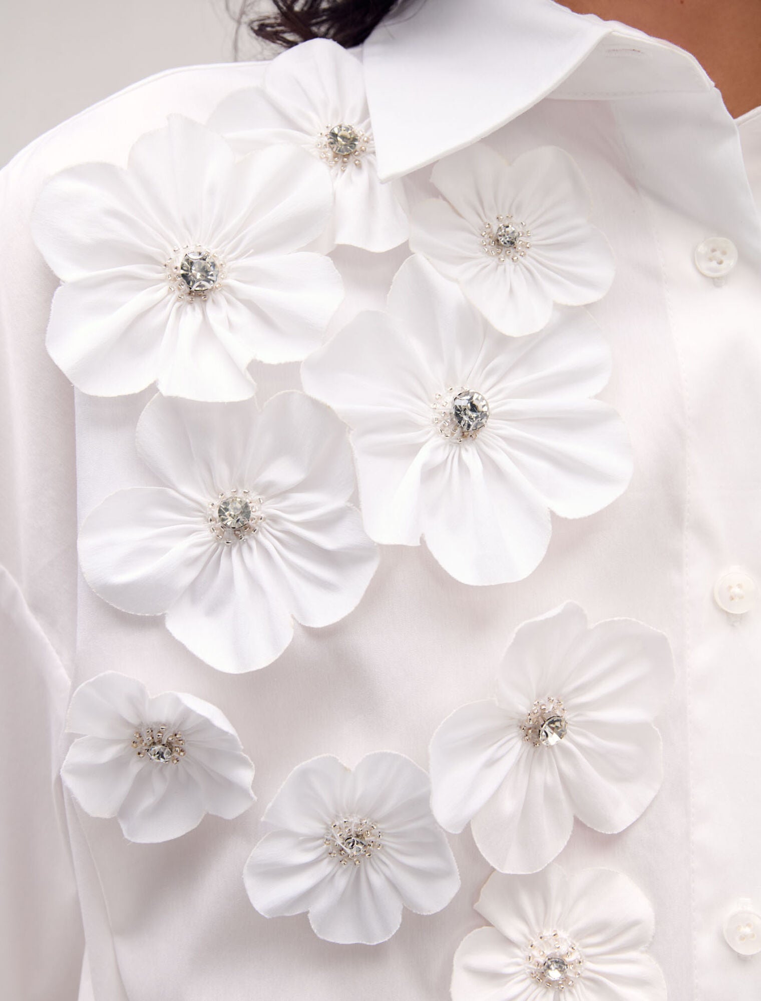White-Long Shirt With Embroidered Flowers