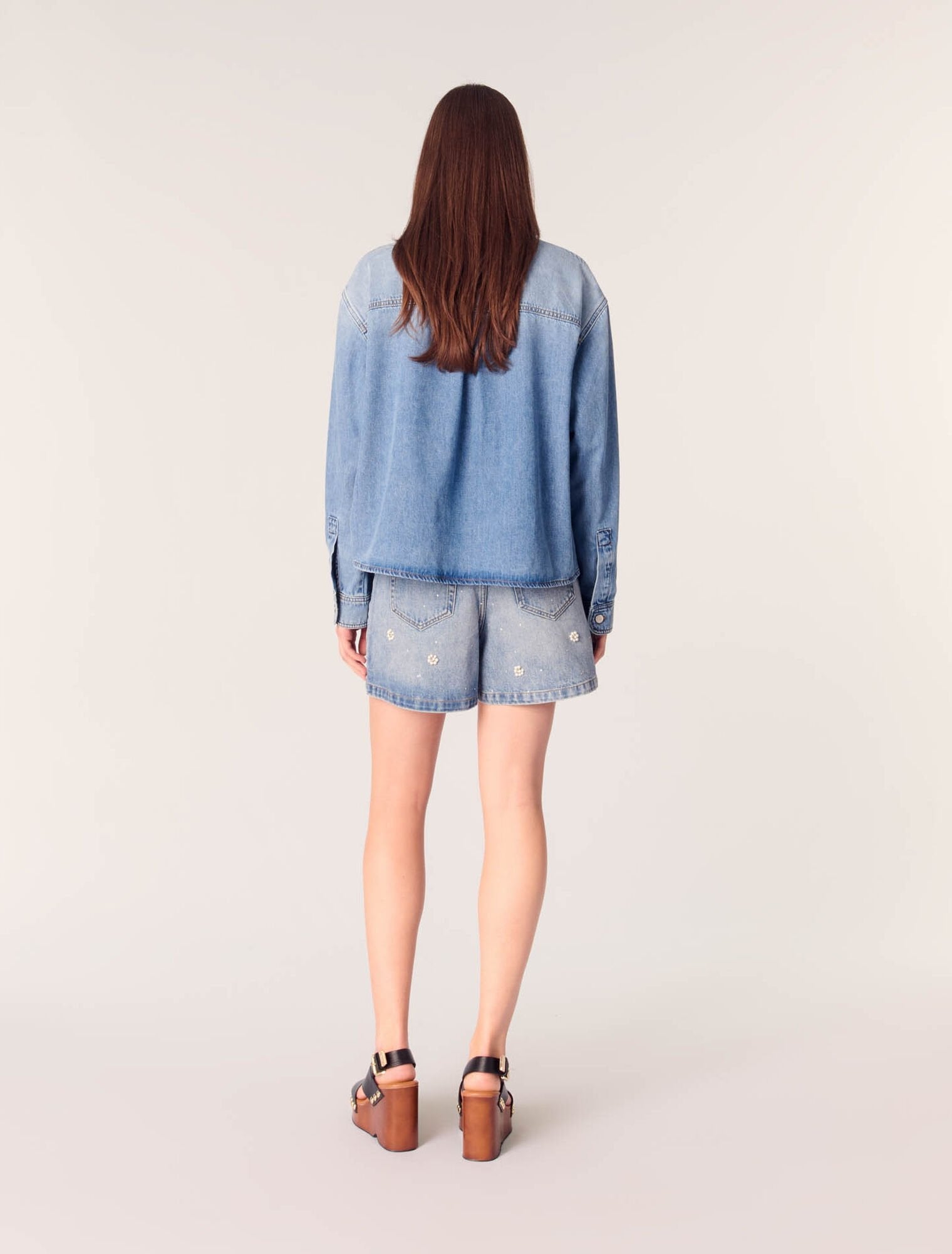 Blue Denim shirt with embroidered beads