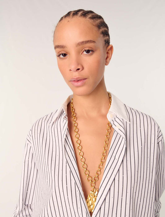 Black / White Stripes-Rhinestone striped shirt