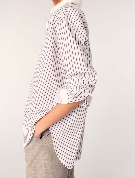 Black / White Stripes-Rhinestone striped shirt