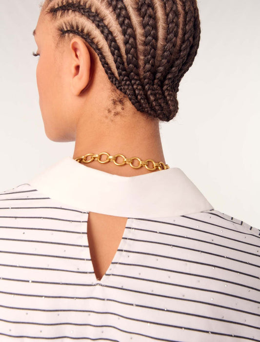 Black / White Stripes-Rhinestone striped shirt