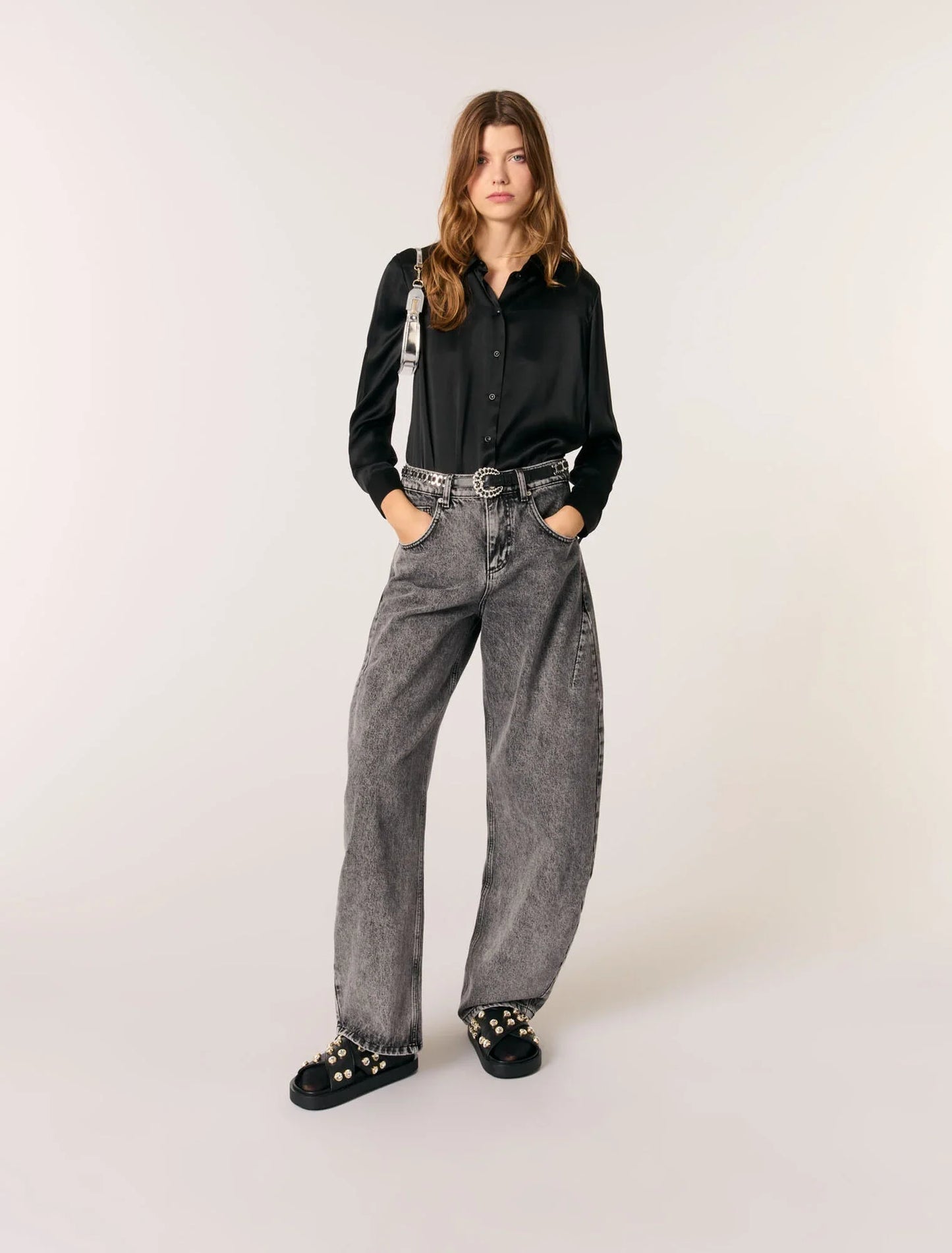Black-featured-Silk Shirt