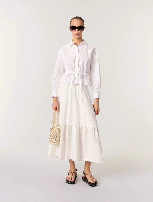 White-featured-Short embroidered shirt