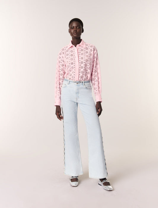 Pink-featured-Embroidery and rhinestone shirt