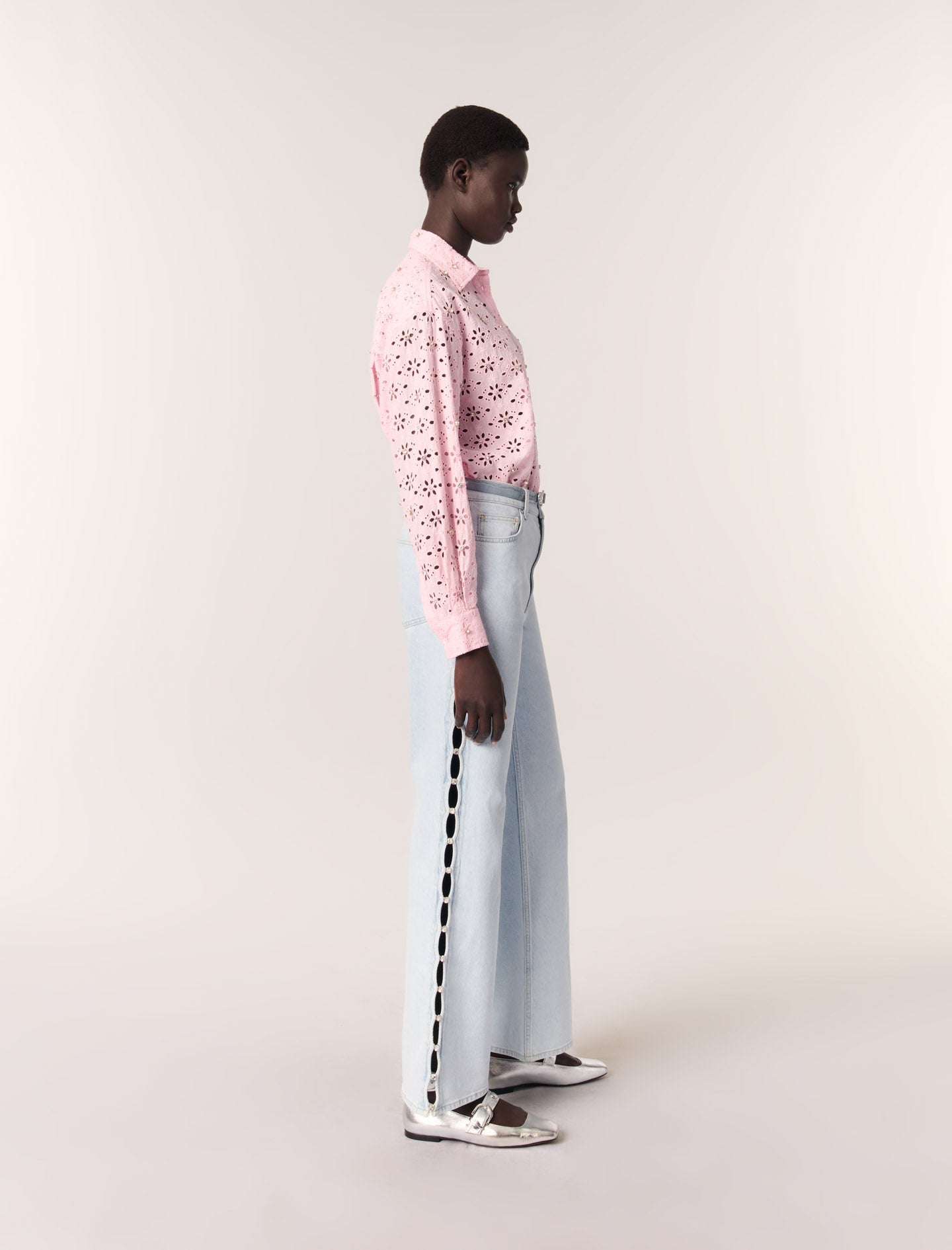 Pink-Embroidery and rhinestone shirt
