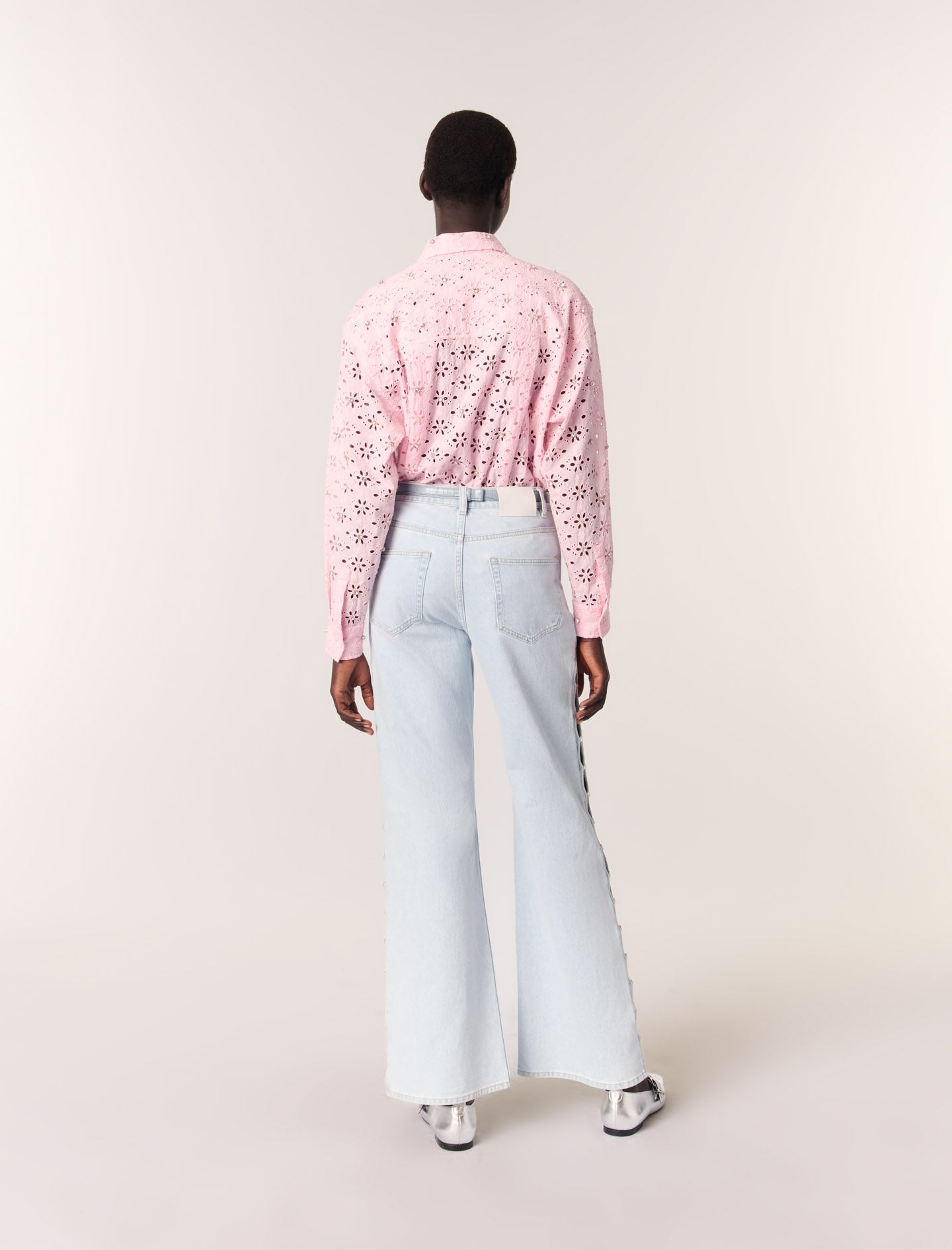 Pink-Embroidery and rhinestone shirt