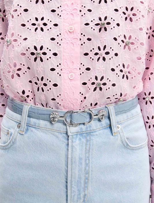 Pink-Embroidery and rhinestone shirt