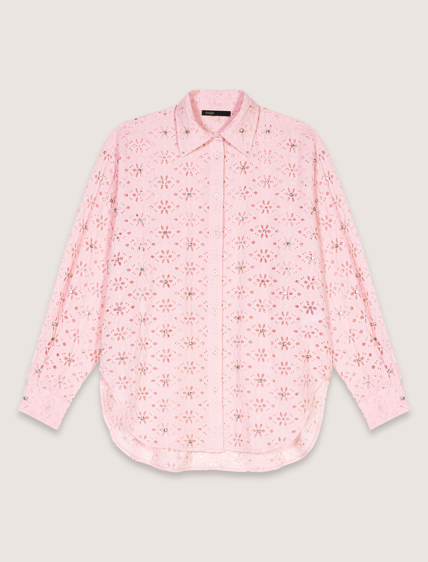 Pink-Embroidery and rhinestone shirt