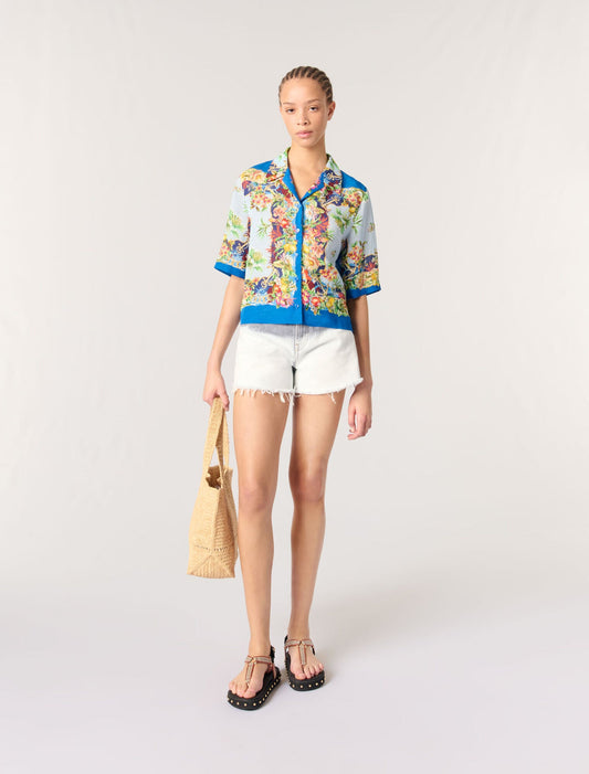 Multicolor floral print-featured-Patterned cropped shirt