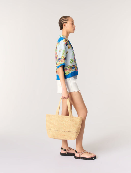 Multicolor floral print-Patterned cropped shirt