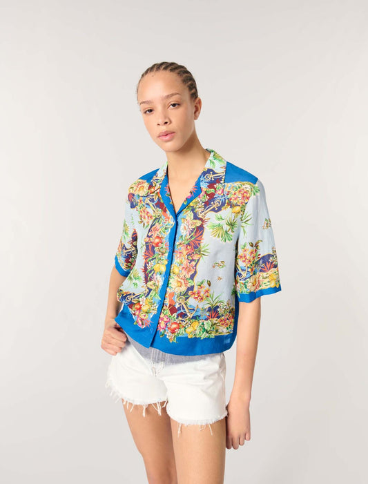 Multicolor floral print-Patterned cropped shirt