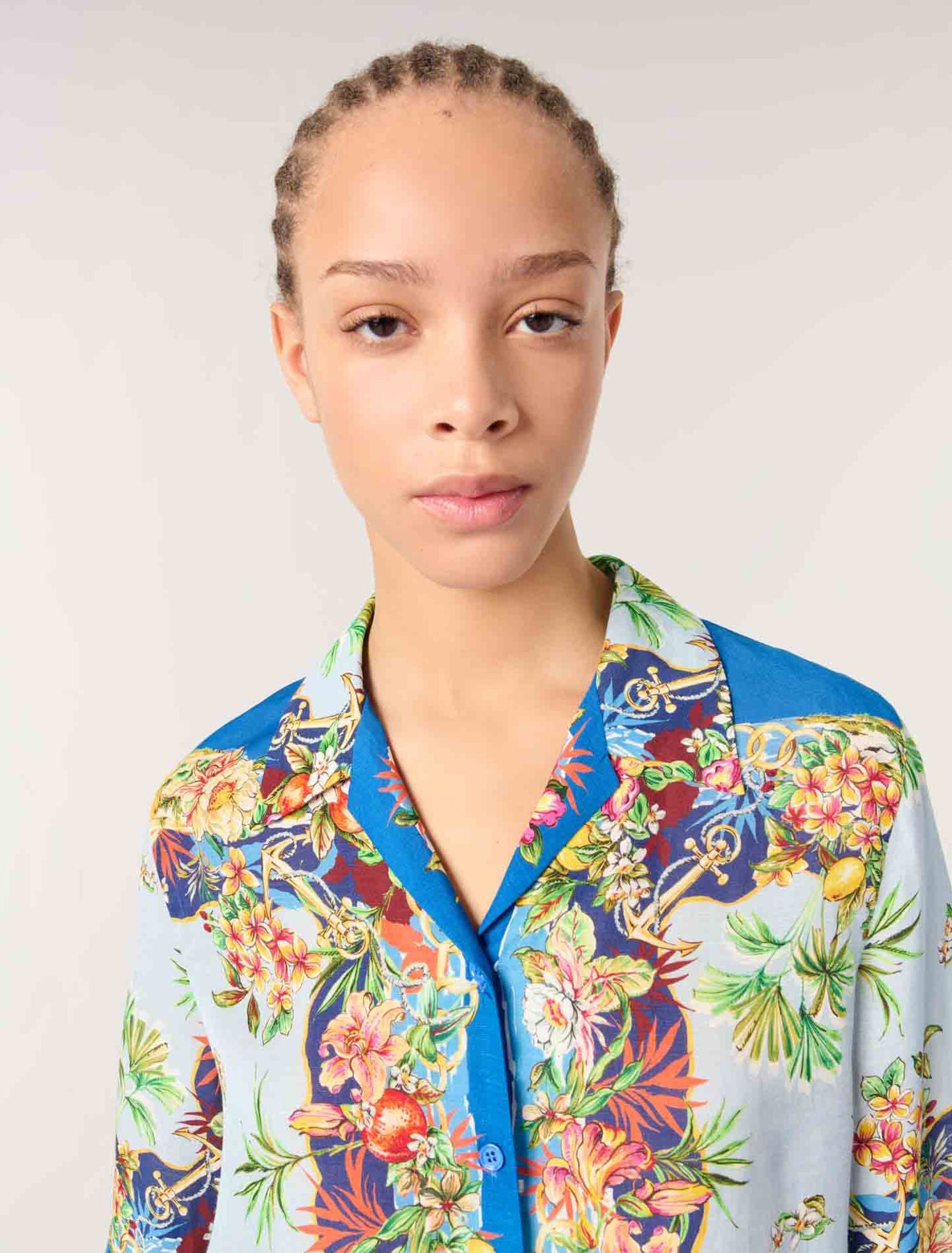 Multicolor floral print-Patterned cropped shirt