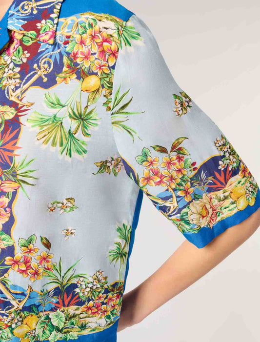 Multicolor floral print-Patterned cropped shirt