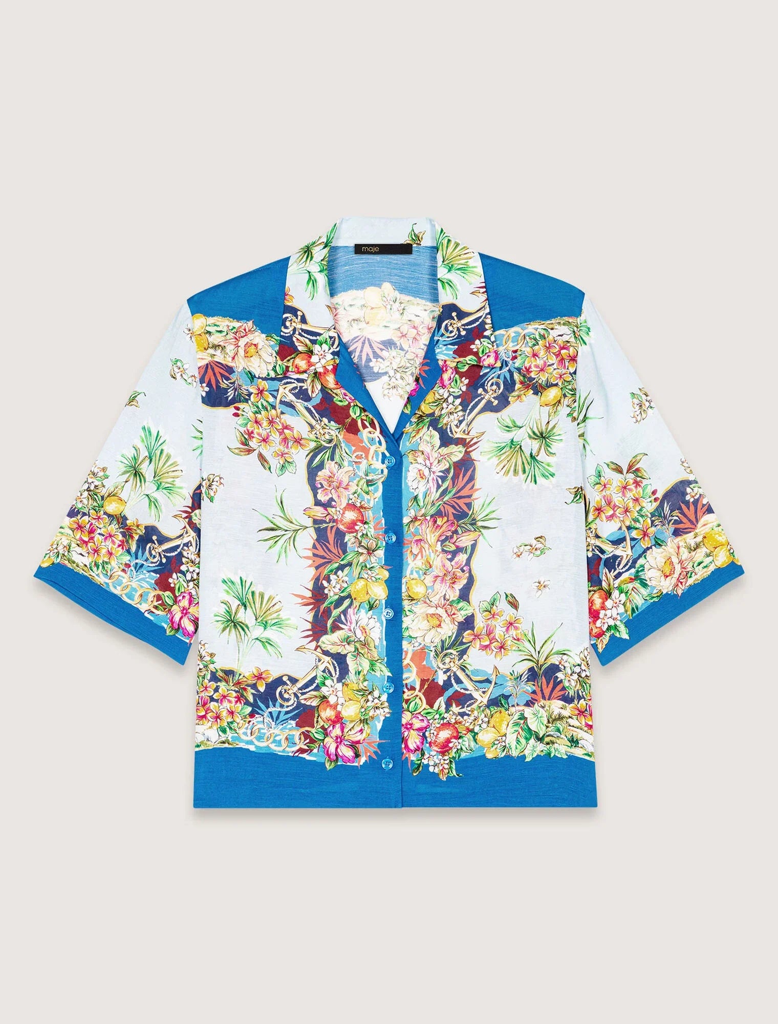 Multicolor floral print-Patterned cropped shirt