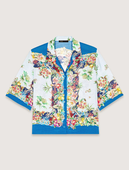 Multicolor floral print-Patterned cropped shirt