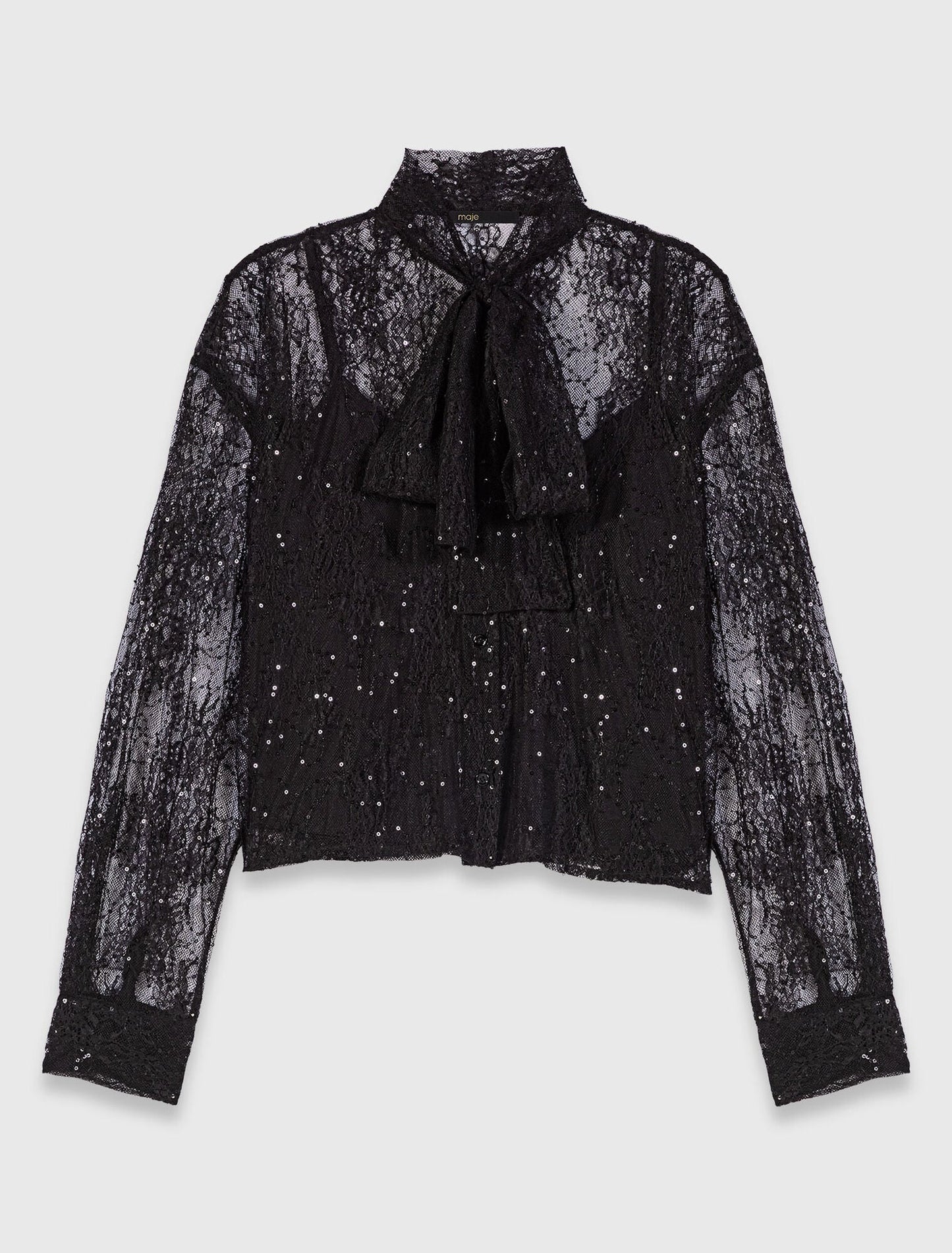 Lace pussy bow shirt Black