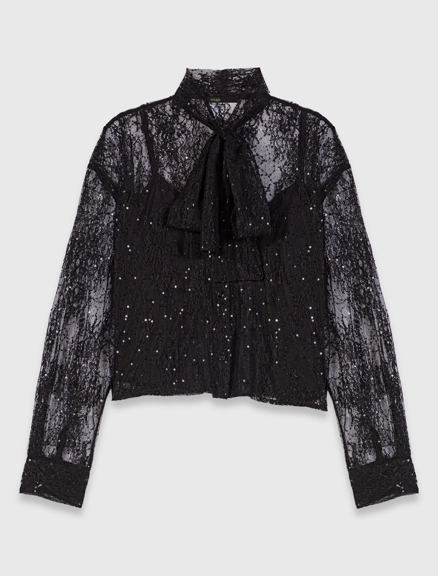 Lace pussy bow shirt Black