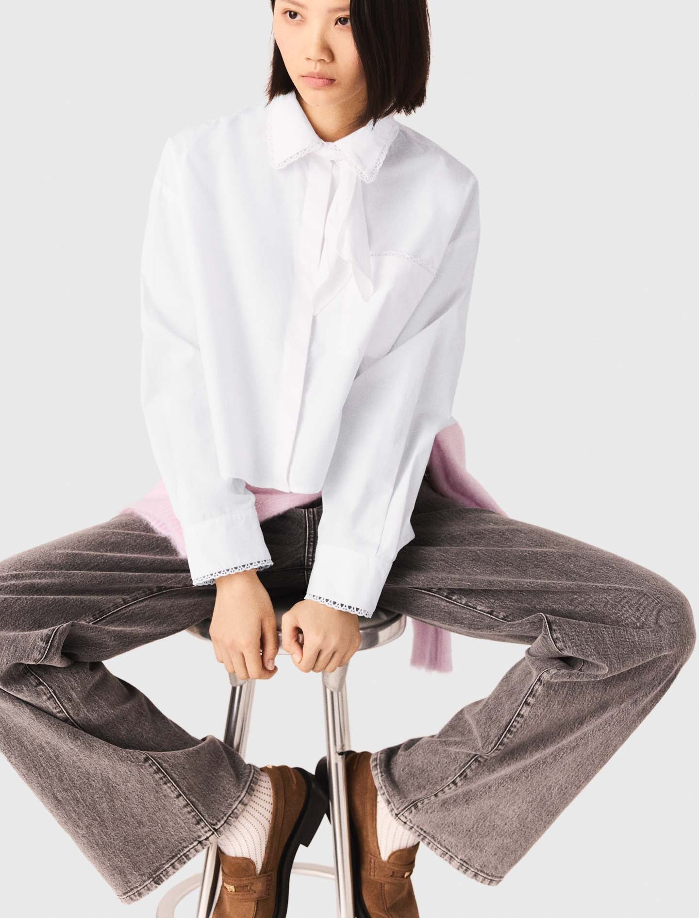 Crochet Collar Shirt White