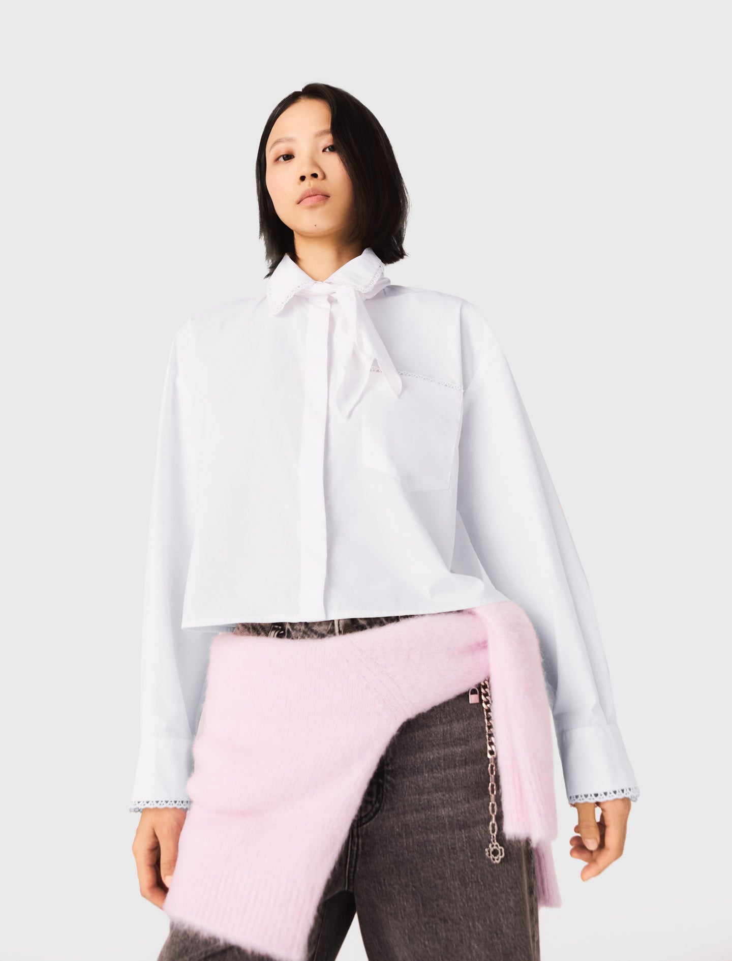 Crochet Collar Shirt White