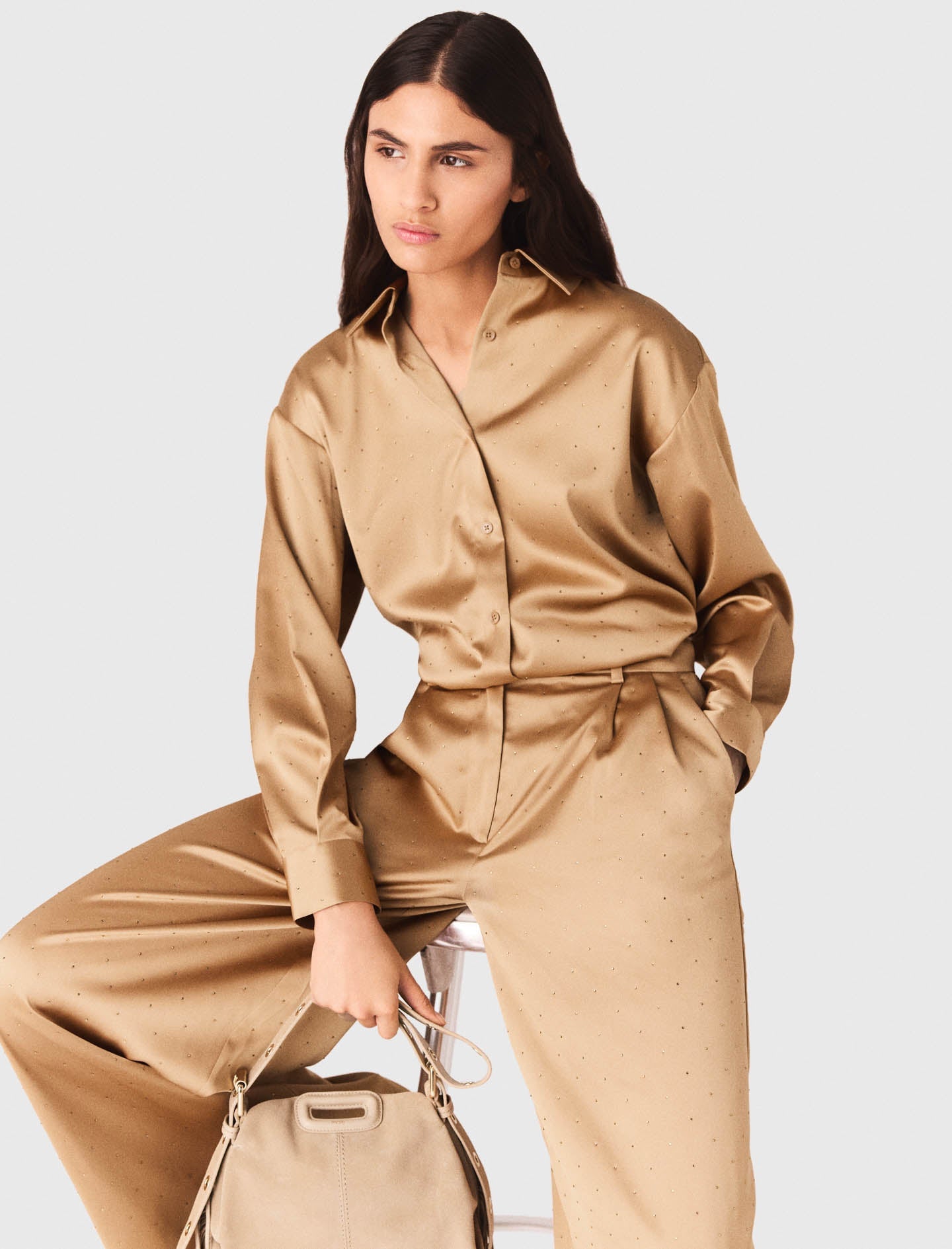 Rhinestone satin shirt