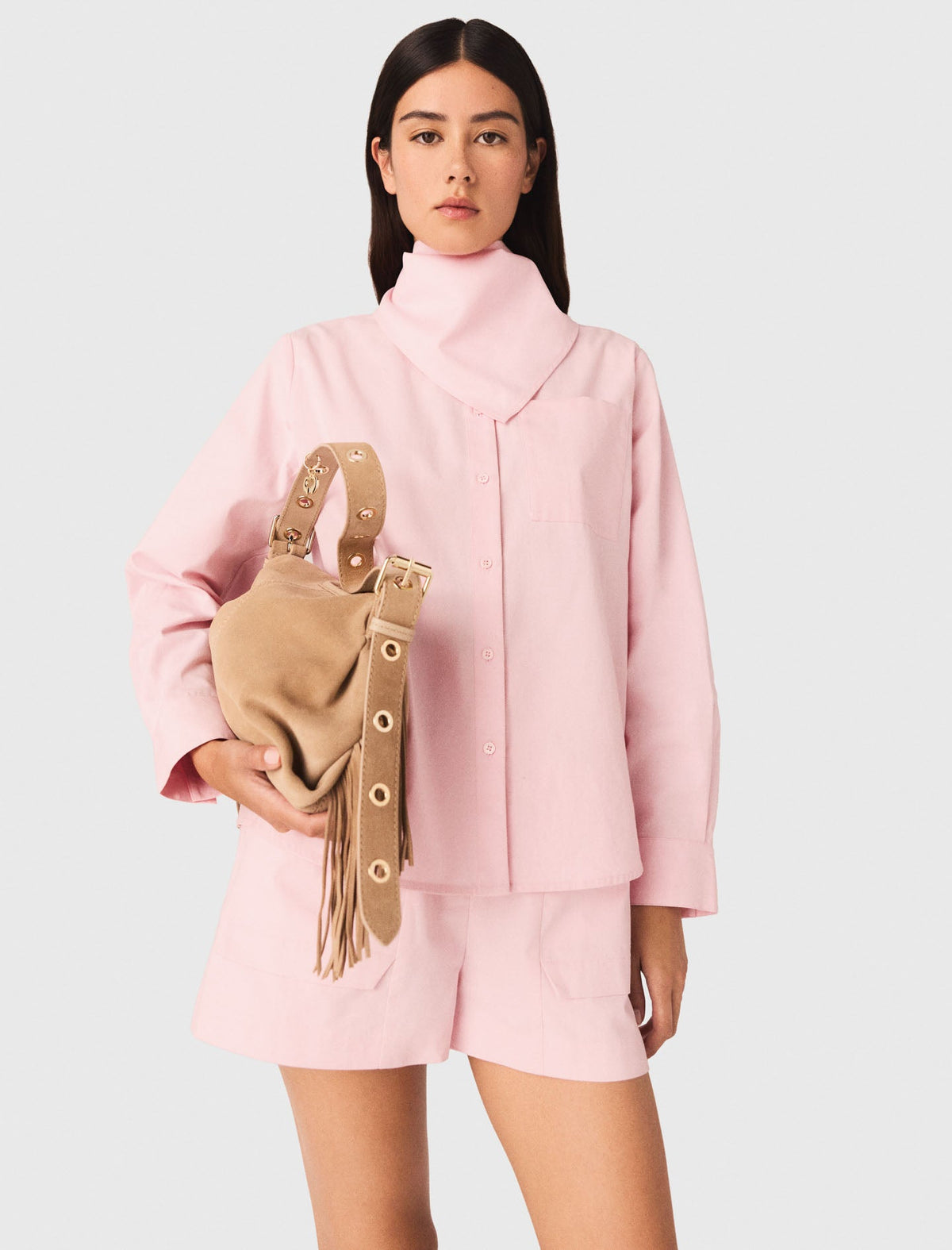 Shirt With Removable Pocket Square Pink