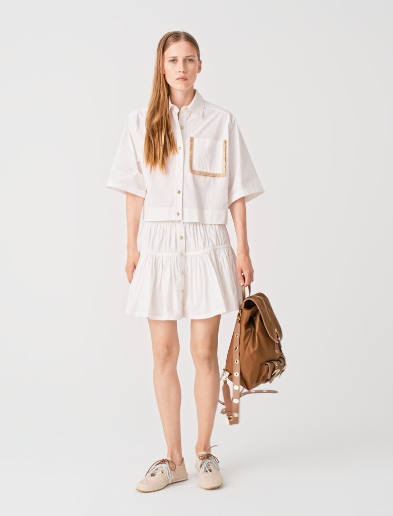 Cotton shirt with raffia detail White