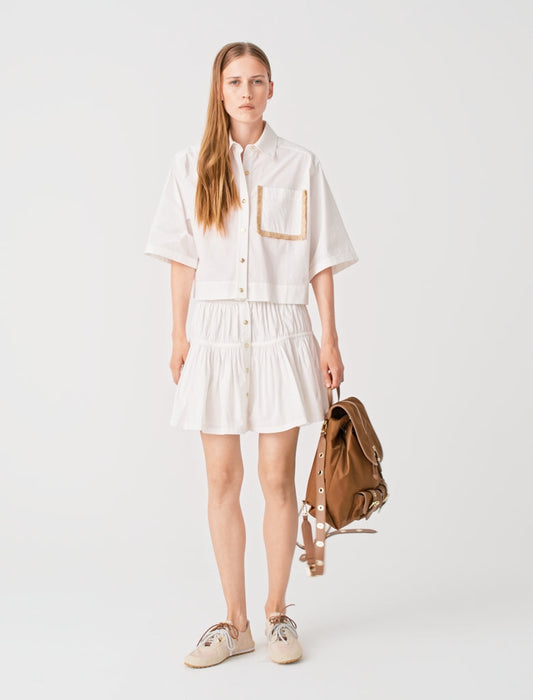Cotton shirt with raffia detail White