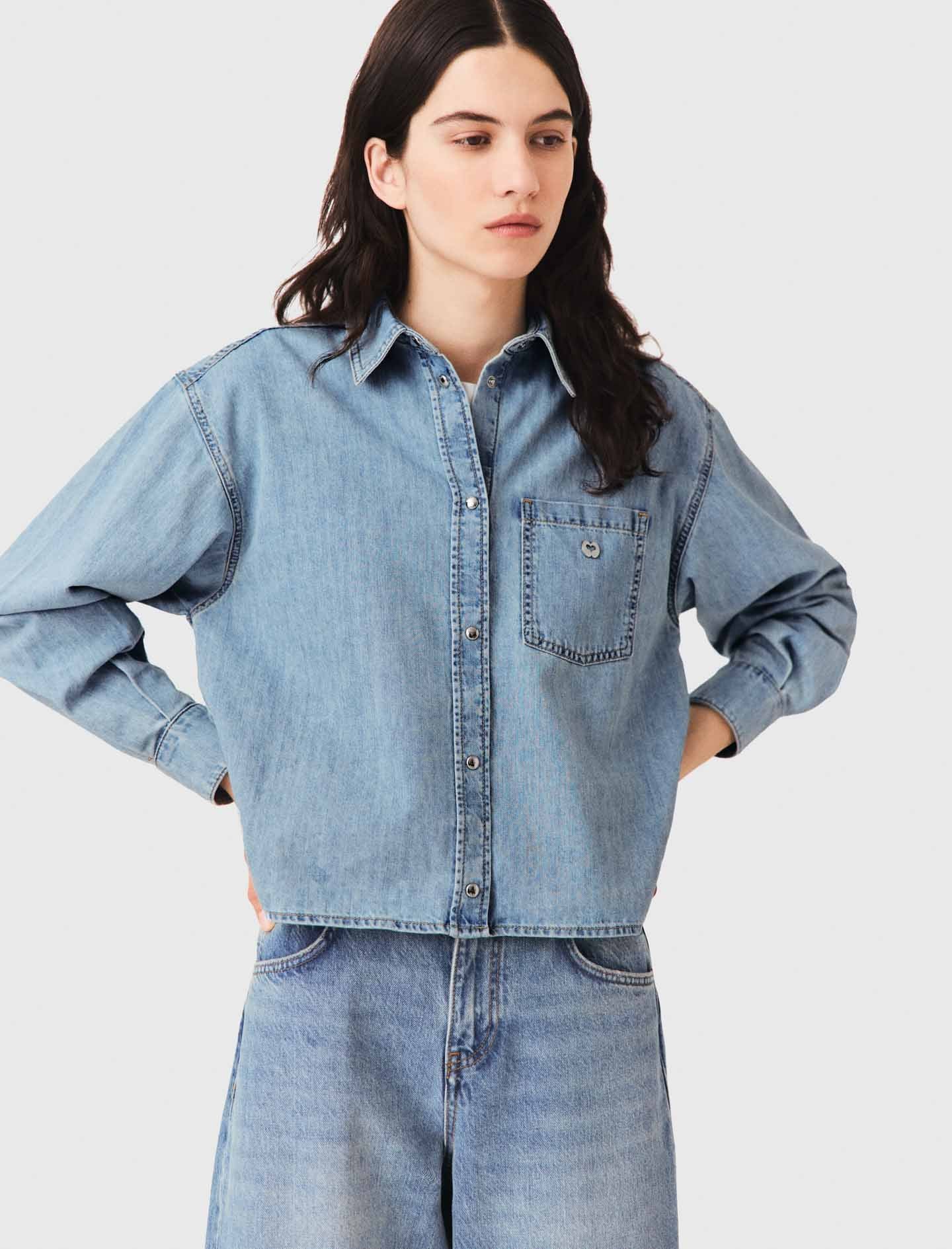Denim shirt with logo Blue