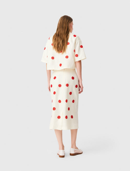 Embroidered linen and silk shirt White