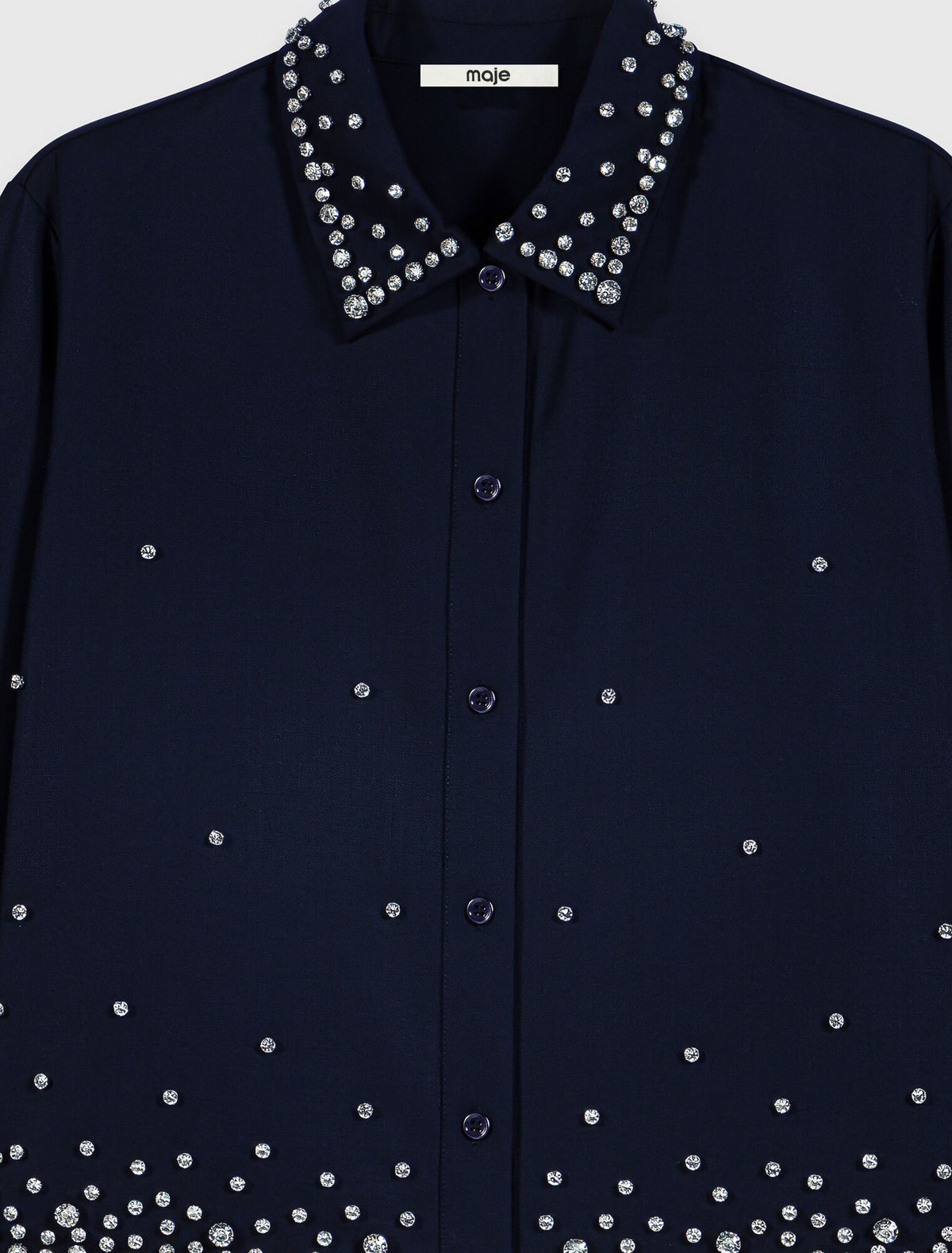 Short rhinestone embroidered shirt Navy