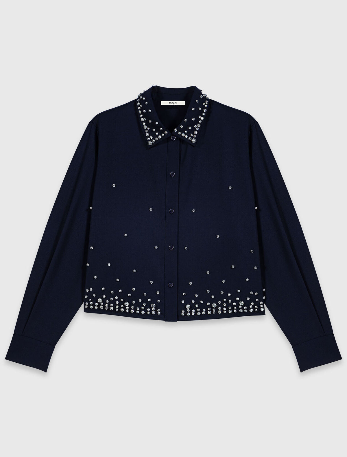 Short rhinestone embroidered shirt Navy