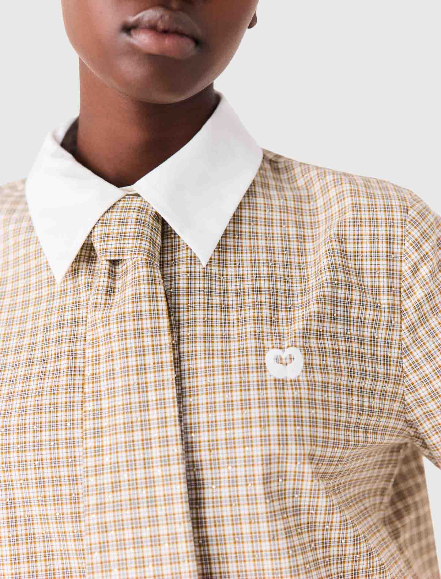 Short rhinestone checked shirt Beige