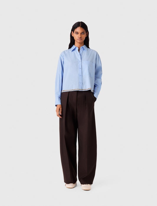 Cropped Shirt With Chain Trim Light Blue