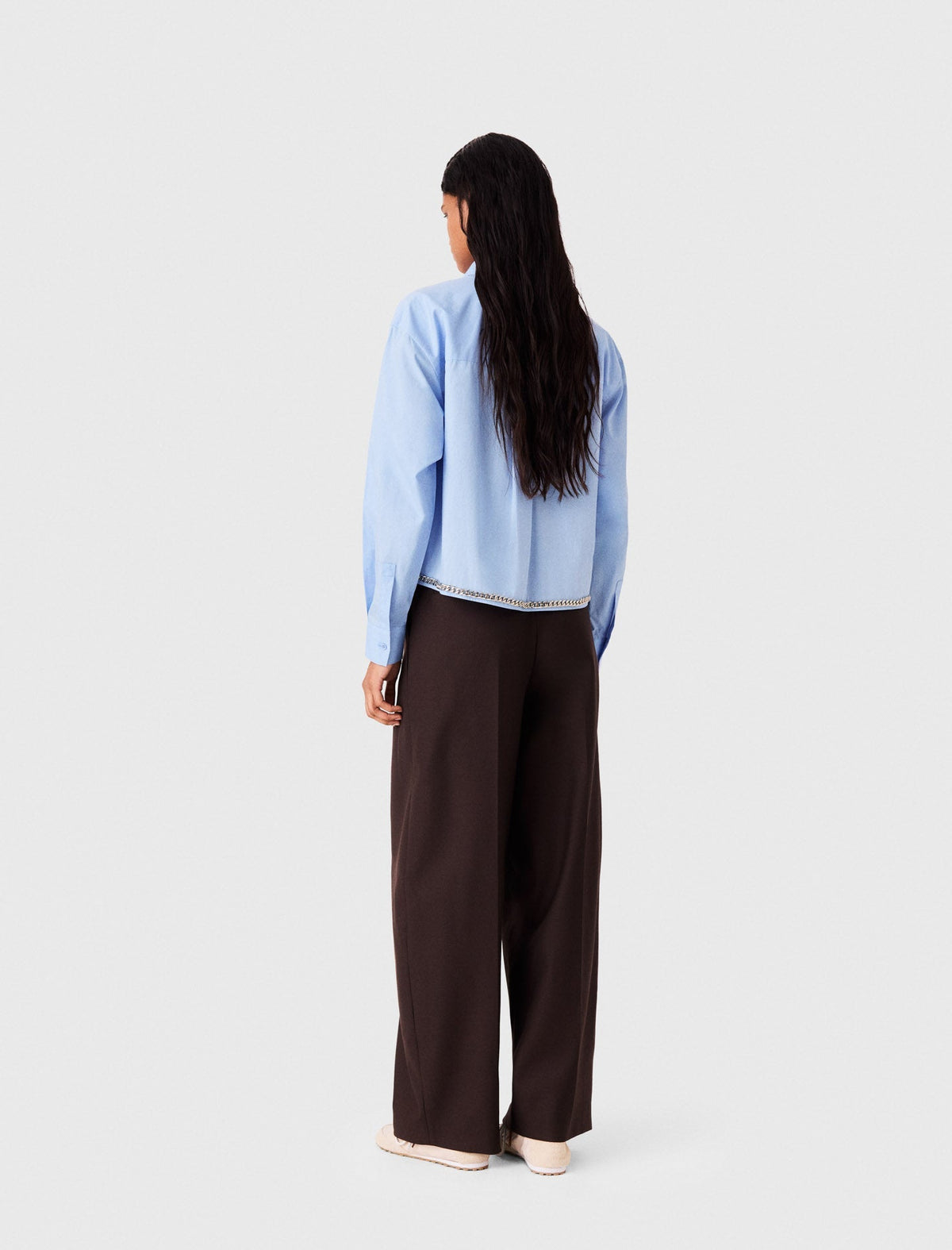 Cropped Shirt With Chain Trim Light Blue