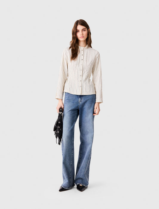 High-neck rhinestone shirt Ecru