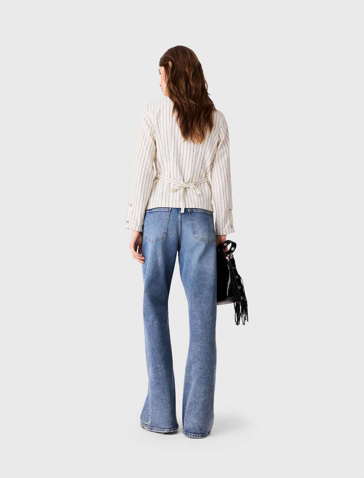 High-neck rhinestone shirt Ecru