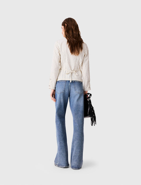 High-neck rhinestone shirt Ecru