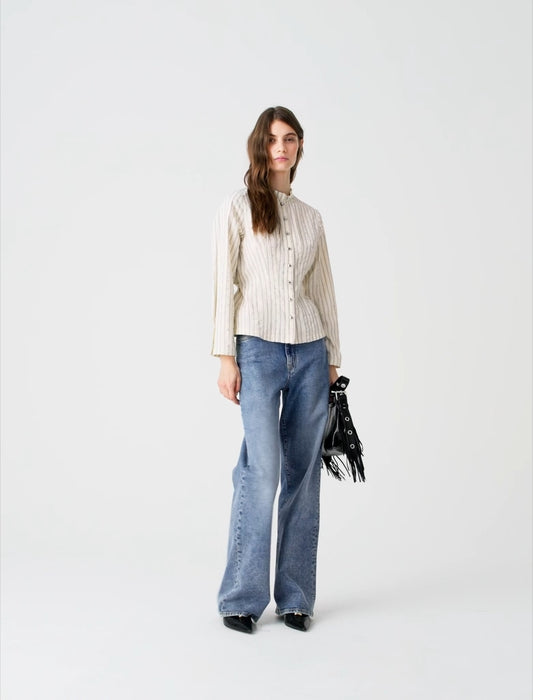 High-neck rhinestone shirt Ecru