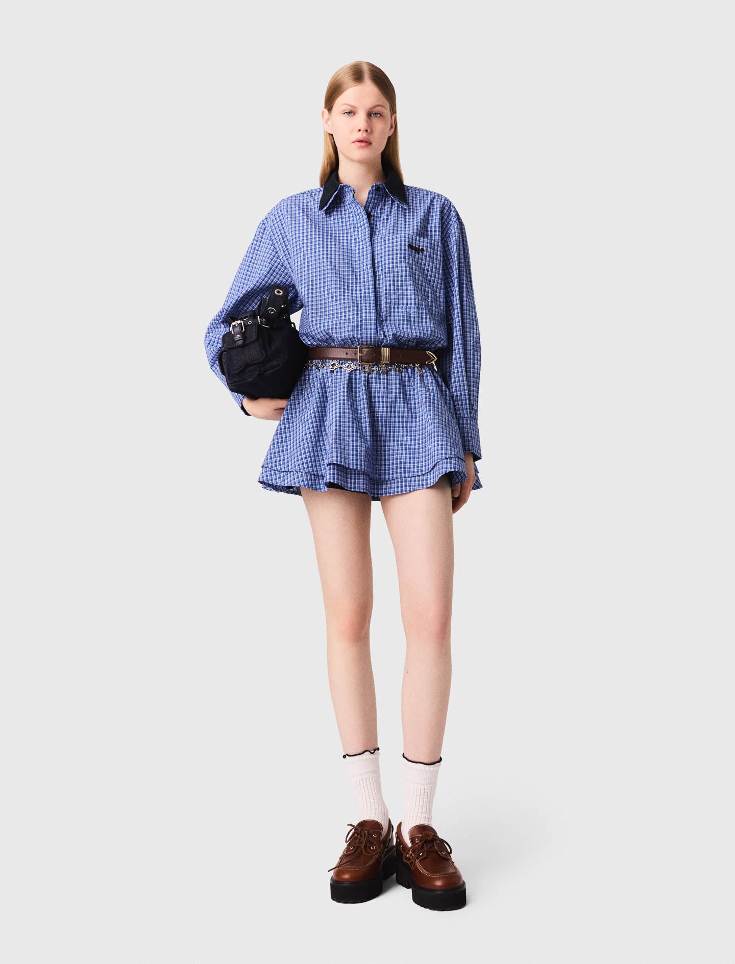 Stretch cotton rhinestone suit Blue Rhinestoned Tiles Print