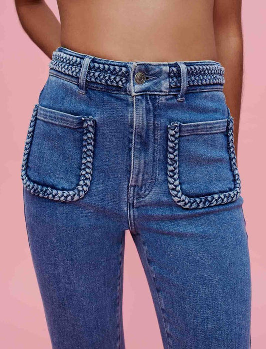 Blue   JEANS WITH BRAIDED DETAILING