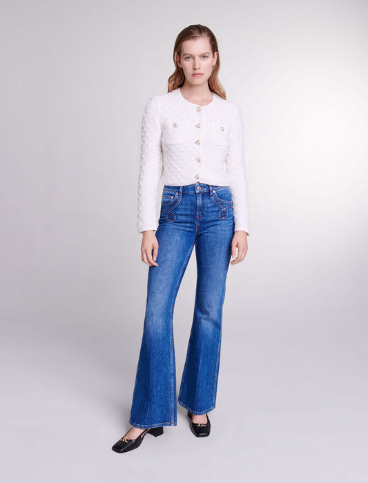 Blue featured-Embroidered flared jeans