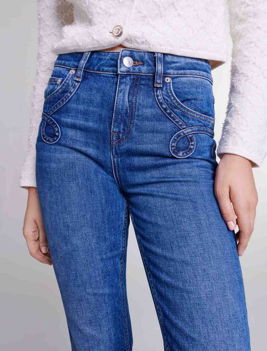 Blue  -Embroidered flared jeans