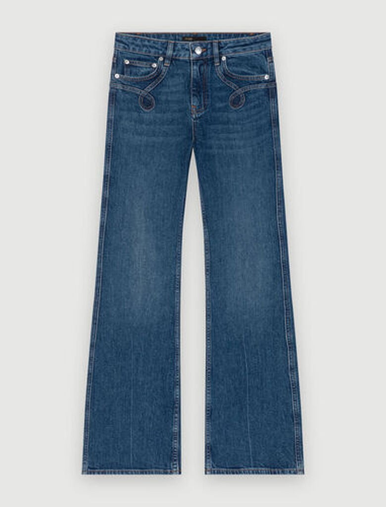 Blue  -Embroidered flared jeans