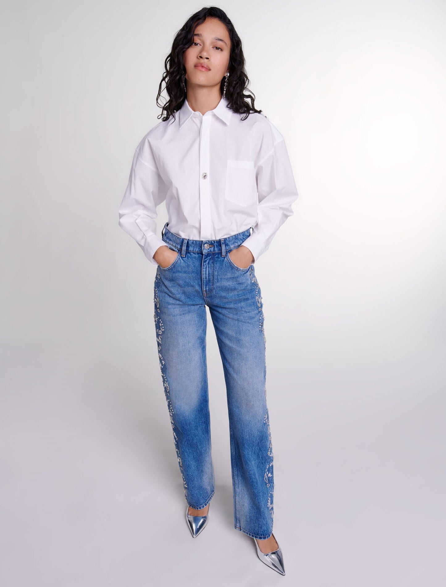 Blue   Embroidered jeans