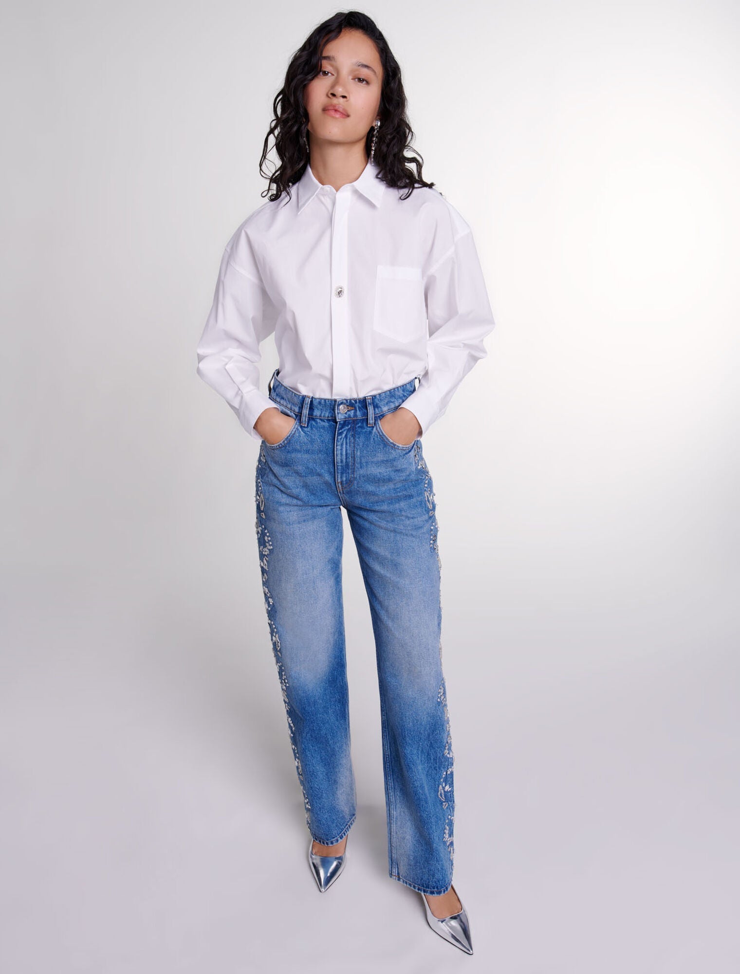 Blue   Embroidered jeans